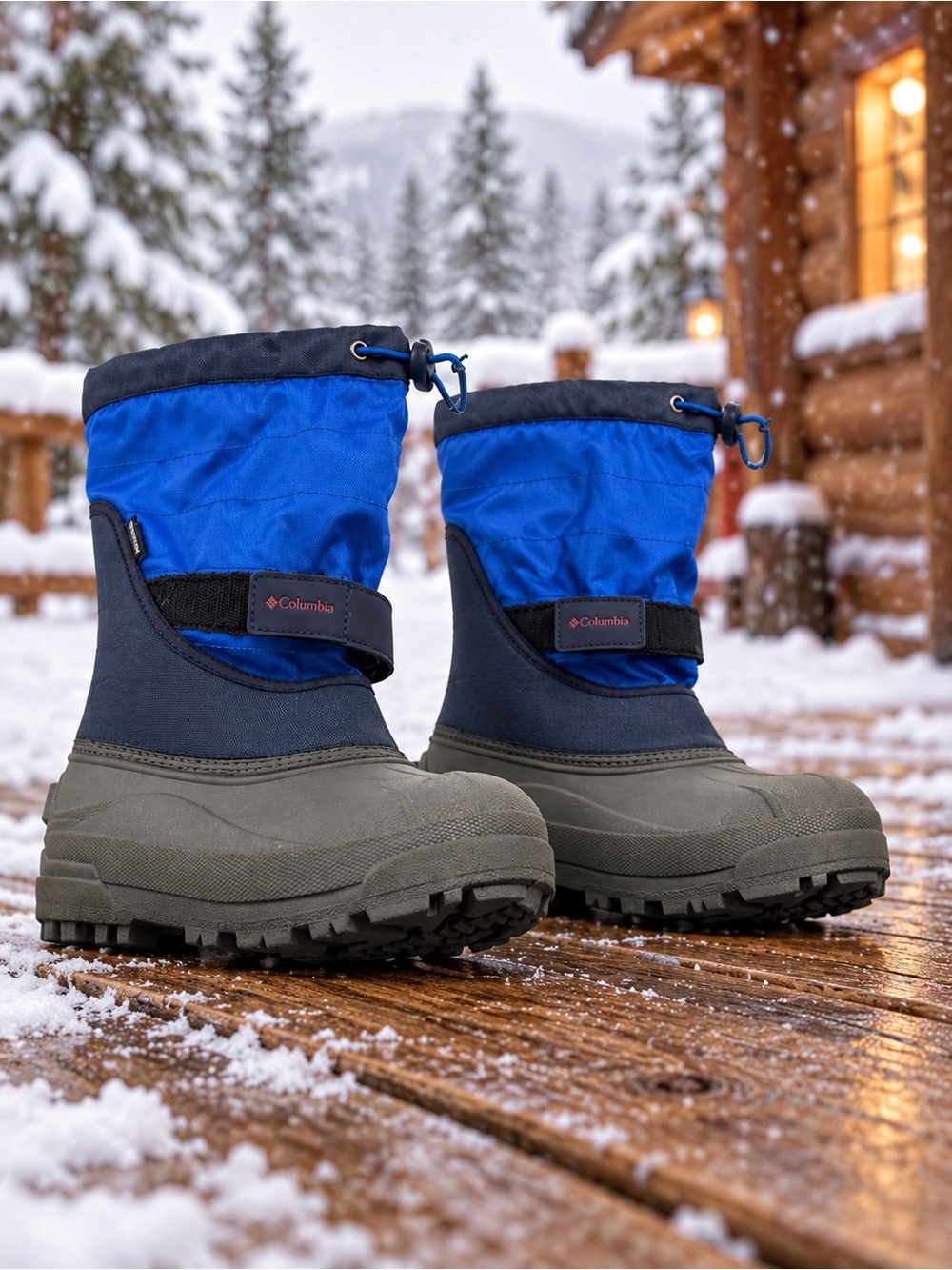 Columbia Powderbug Plus II Youth Snow Boots Blue Gray Size 3 BY1326-464